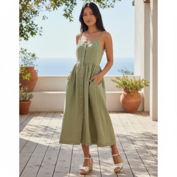 Mango Dresses & Skirts - Mango Linen Button Down Midi Dress Size US 6